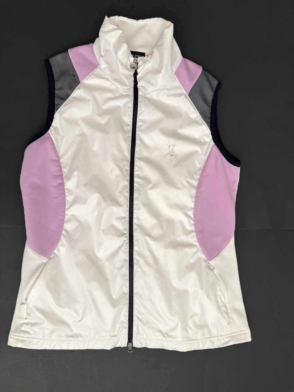 Golfino Golf Vest Women's 10 White Pink Colorblock Full Zip Pockets Soft Lining